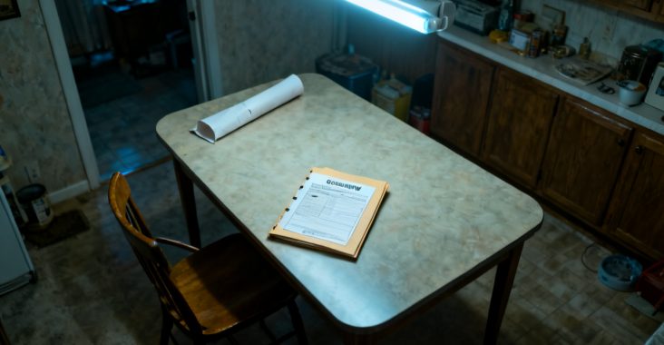 Household hallway console with escrow statement folder