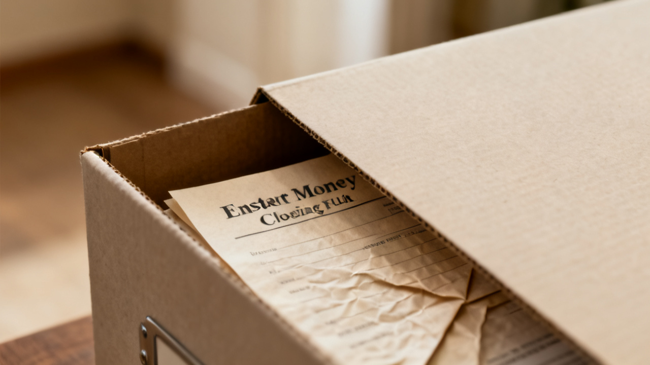 earnest money credit closing folder close-up, unlabeled