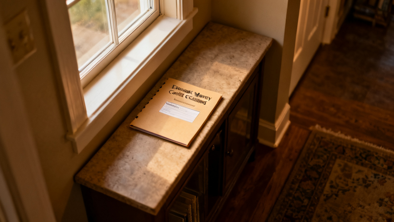 Quiet kitchen island for earnest money credit closing folder