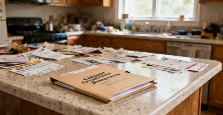 seller credit price reduction folder on a hallway console