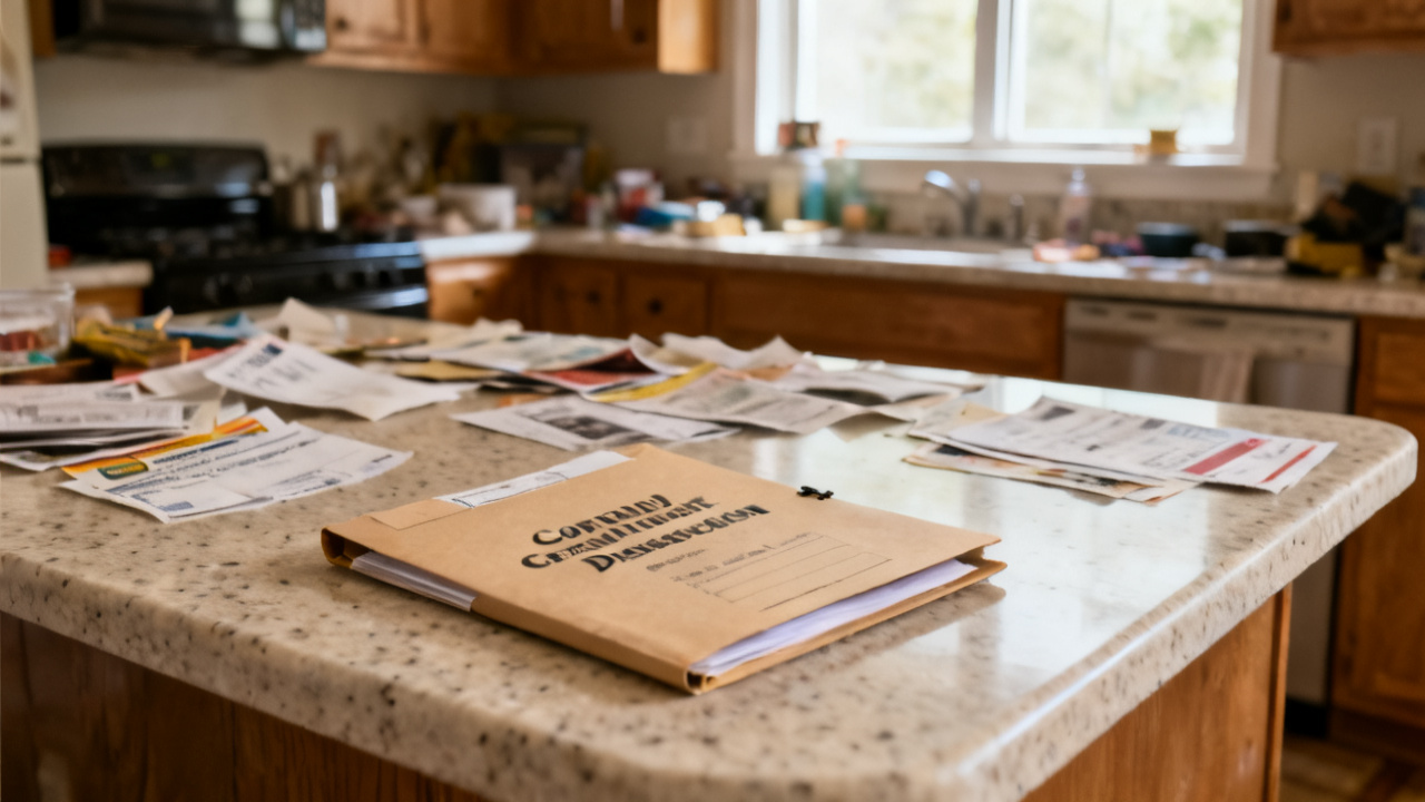 seller credit price reduction folder on a hallway console