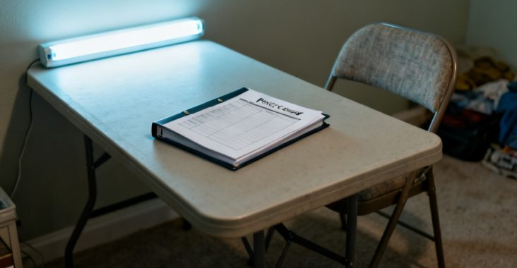 Household covered porch ledge with title policy recording folder
