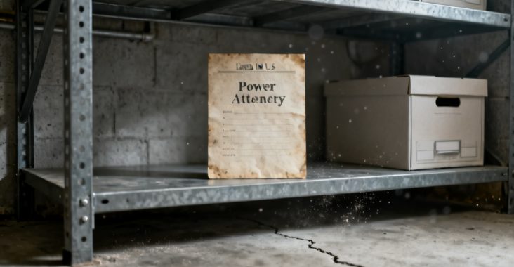 Power Attorney Packet Closing scene at a covered porch ledge