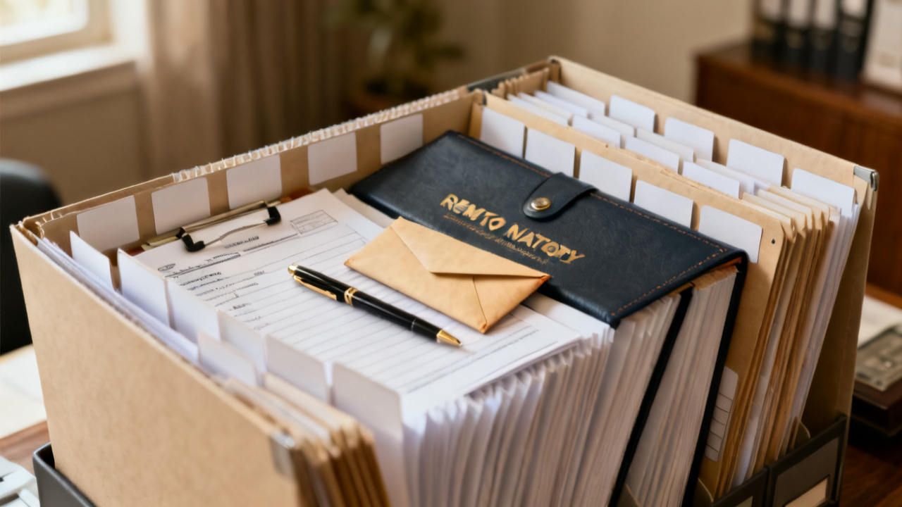 Crop of remote notary packet on covered porch ledge