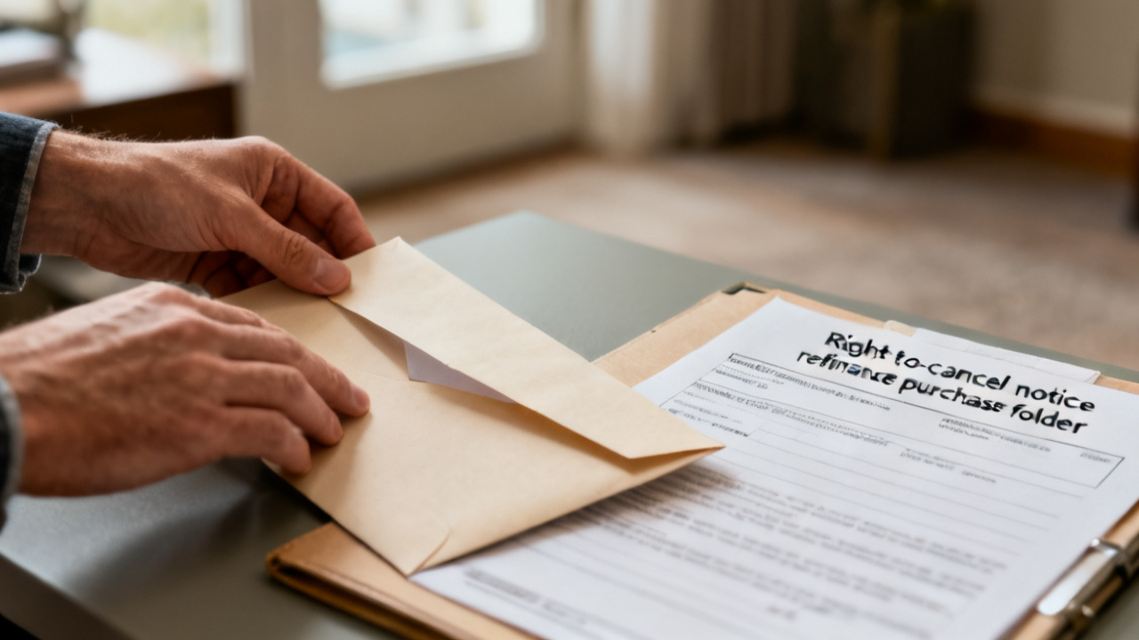 right-to-cancel notice refinance purchase folder close-up, unlabeled