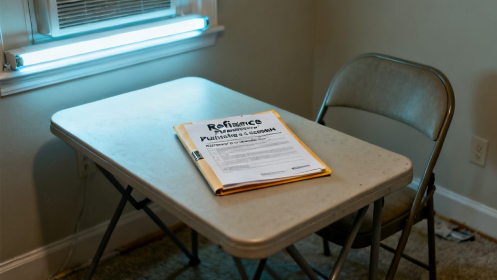 Right-to-Cancel Notice Refinance Purchase scene at a folding card table