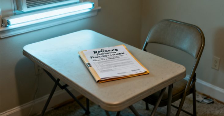 Right-to-Cancel Notice Refinance Purchase scene at a folding card table