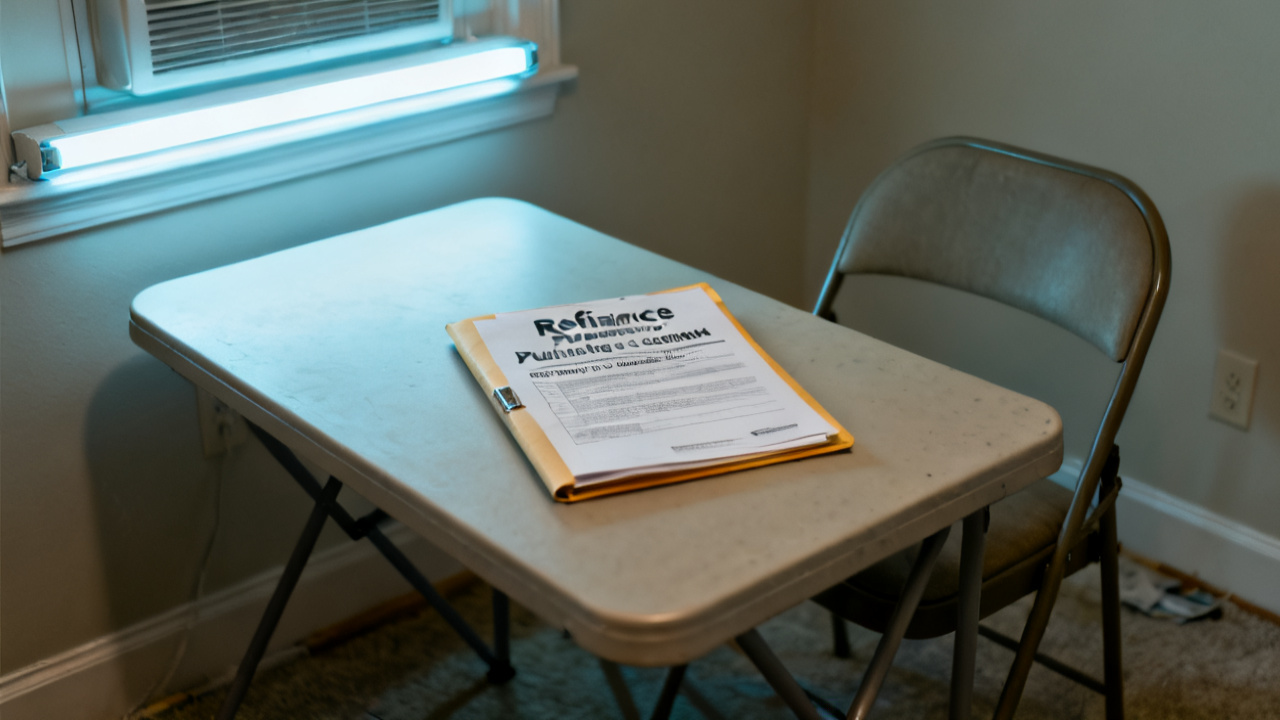 Right-to-Cancel Notice Refinance Purchase scene at a folding card table