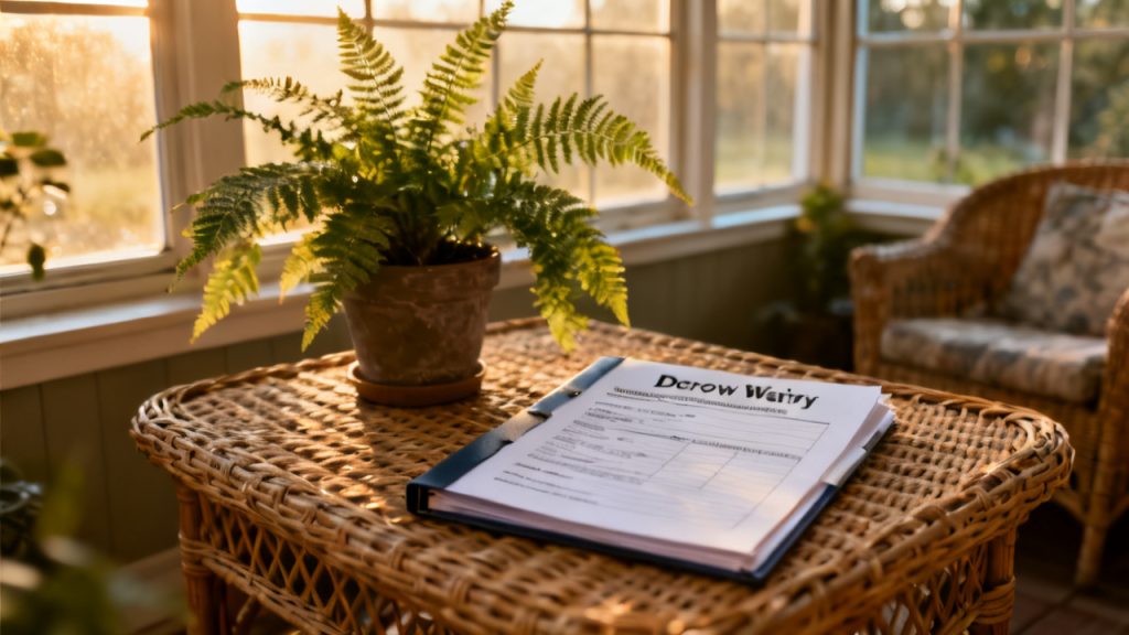 escrow waiver escrow account folder on a covered porch ledge