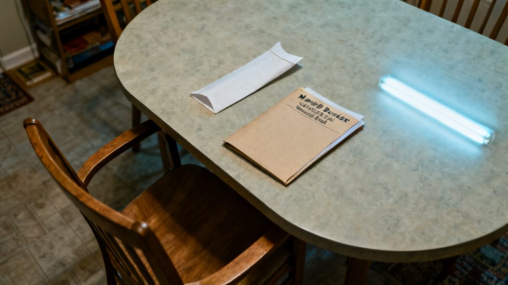 Quiet kitchen table for monthly depositor semiweekly folder