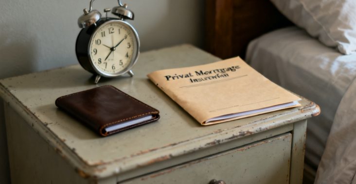 Household garage workbench with private mortgage insurance disclosure folder
