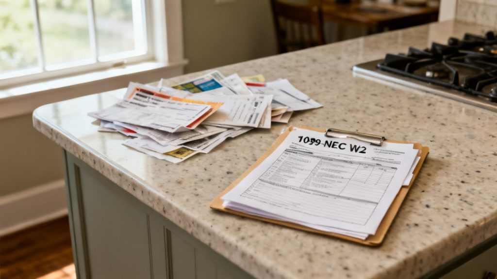 1099-nec w-2 same person folder waiting on a dining table