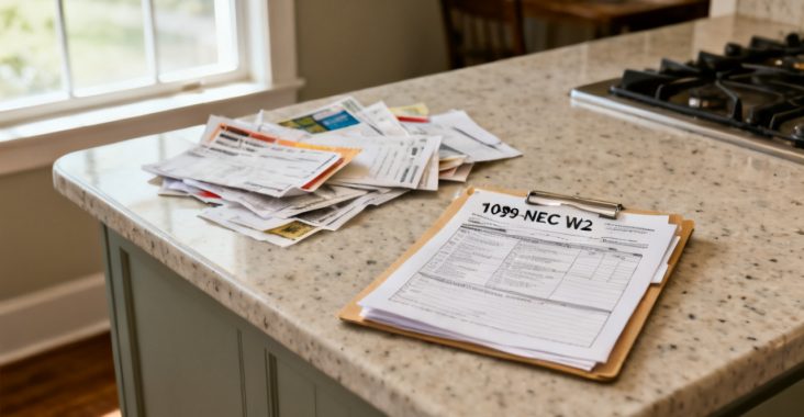 1099-nec w-2 same person folder waiting on a dining table