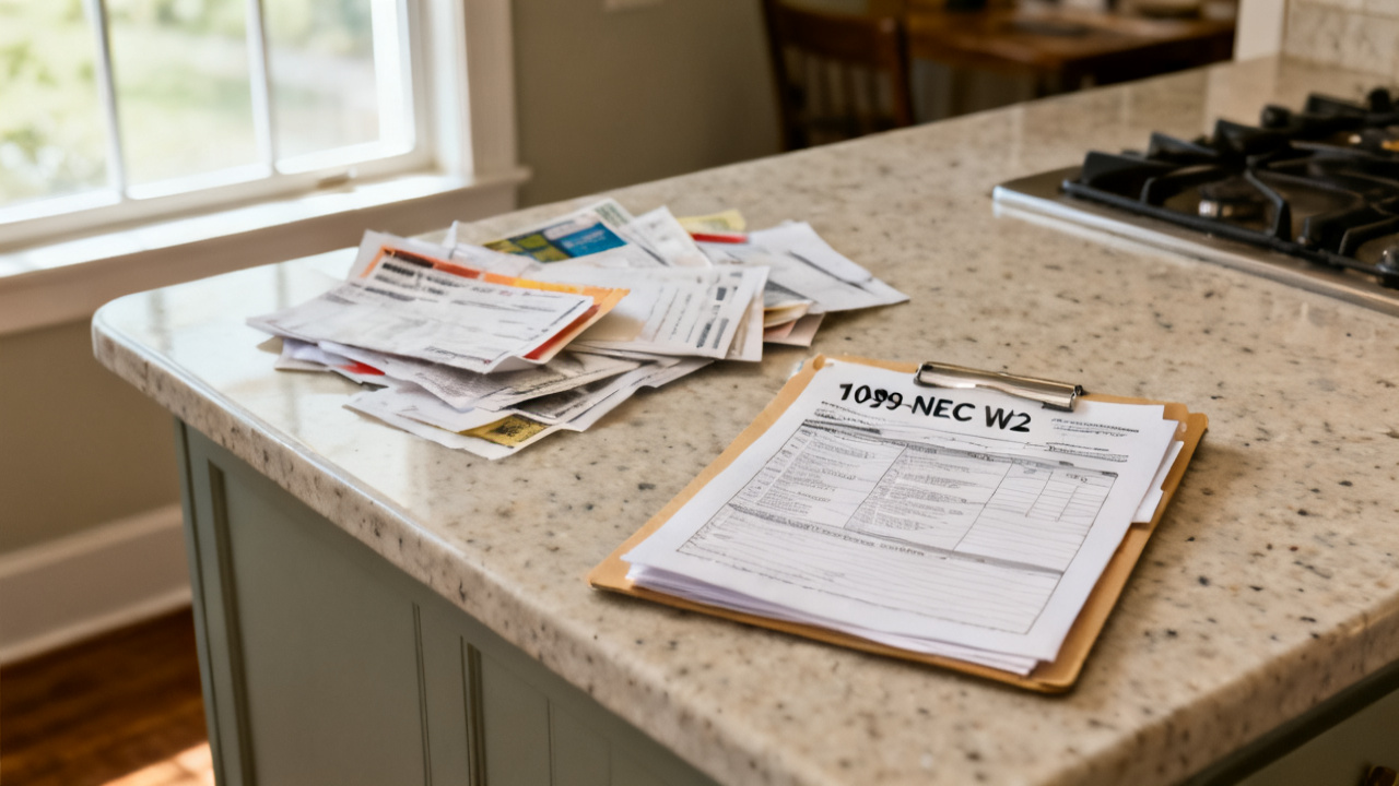 1099-nec w-2 same person folder waiting on a dining table