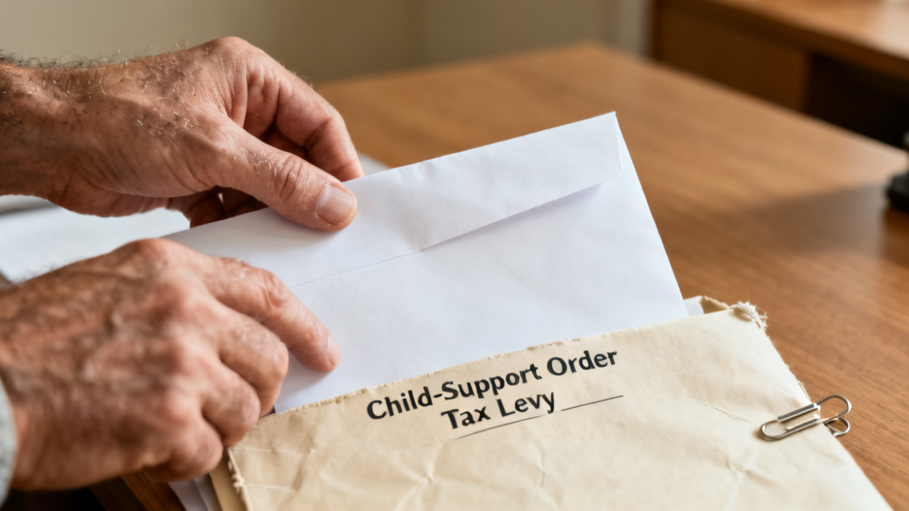 child-support order tax levy folder beside a closed folder