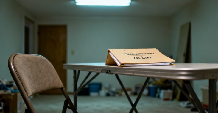 child-support order tax levy folder on a kitchen table