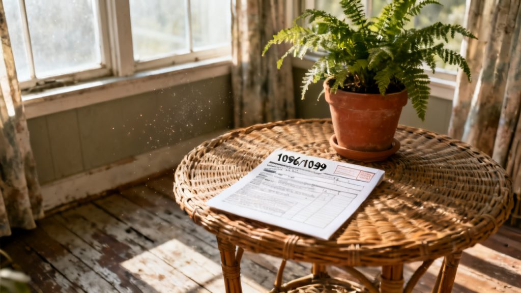 Form 1096 1099s Mailed scene at a kitchen table