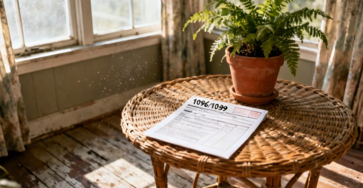 Form 1096 1099s Mailed scene at a kitchen table