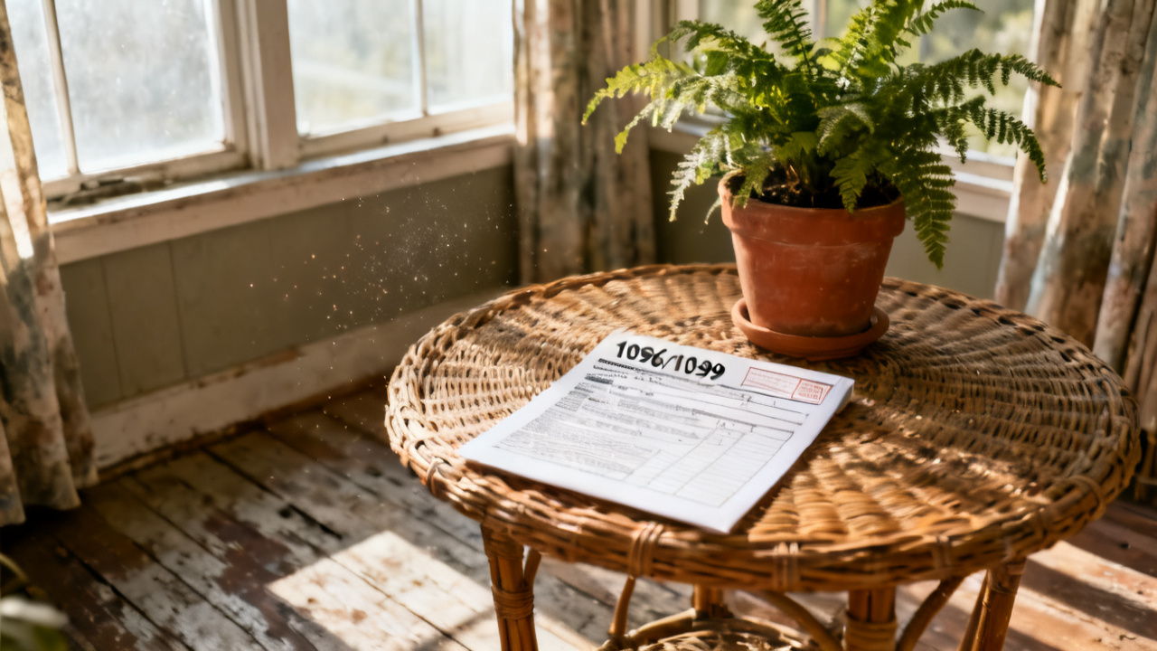 Form 1096 1099s Mailed scene at a kitchen table