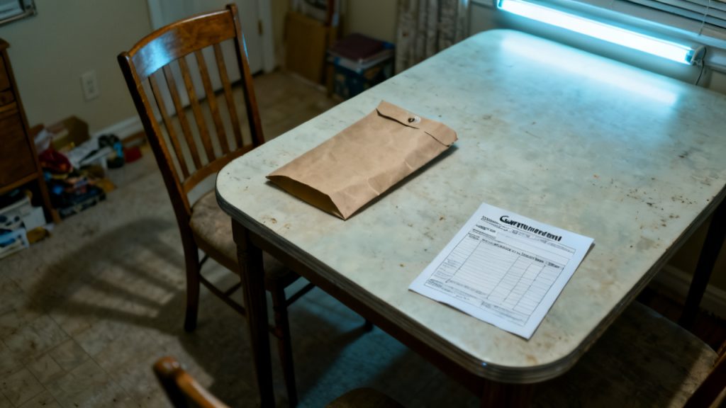 garnishment calculation sheet pay on a kitchen table