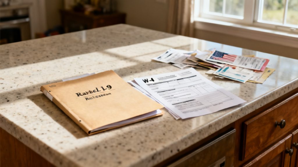 i-9 retention folder w-4 waiting on a kitchen table