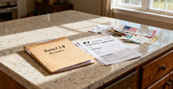 i-9 retention folder w-4 waiting on a kitchen table
