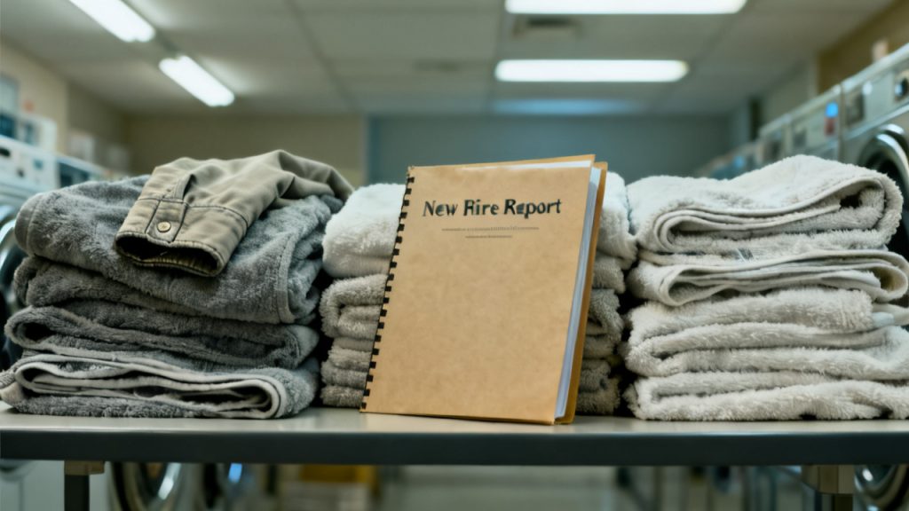 new-hire report first paycheck folder waiting on a bedroom dresser