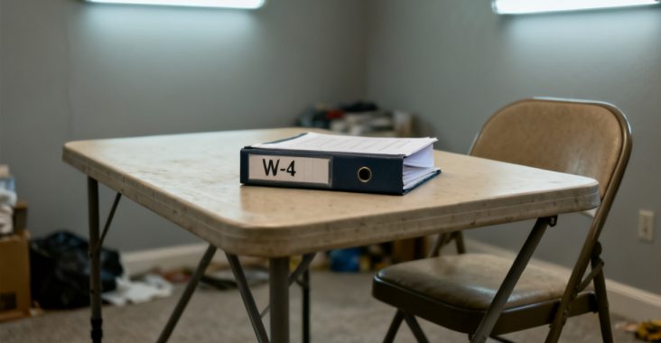 W-4 File Payroll Register scene at a window seat