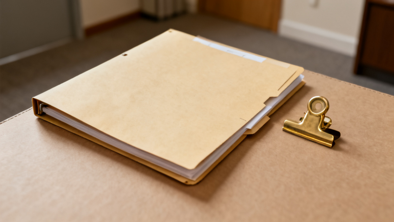 Crop of allocated tips in box folder on office nook