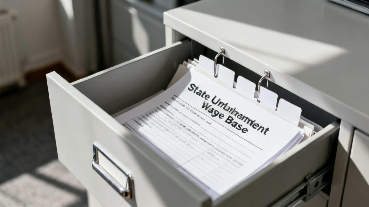 state unemployment wage base folder beside a statement sleeve