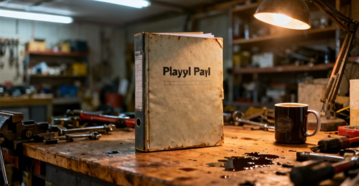 Household dining table with irs payroll notice folder