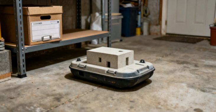 equipment floater building form waiting on a spare-room folding table