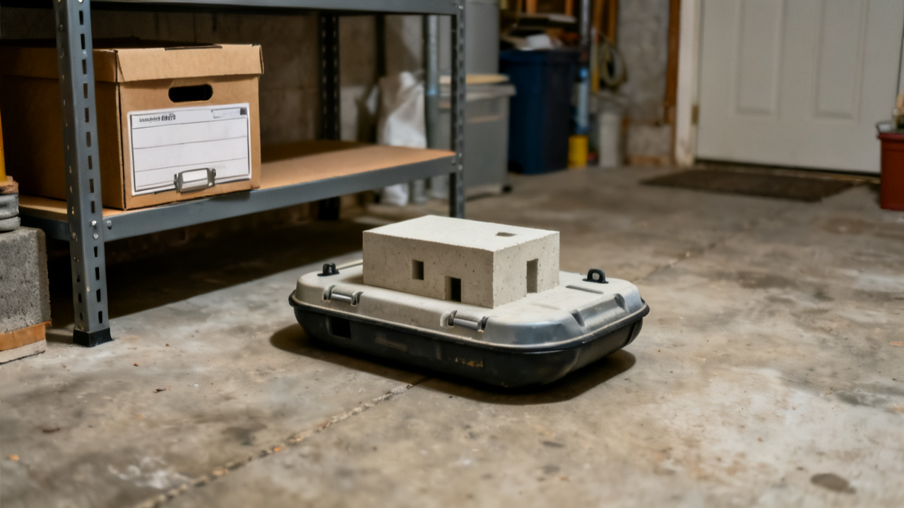equipment floater building form waiting on a spare-room folding table