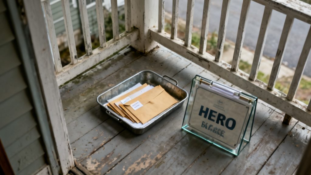 signs glass folder on a mudroom bench