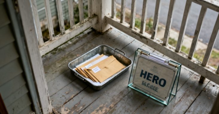 signs glass folder on a mudroom bench