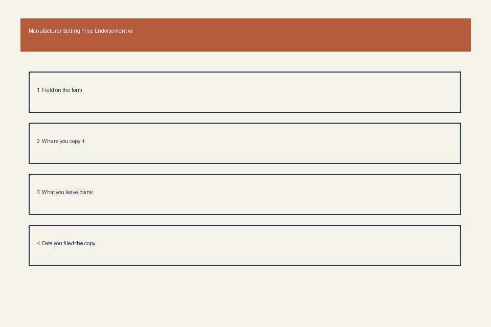 Illustrative field card for Manufacturer Selling Price Endorsement