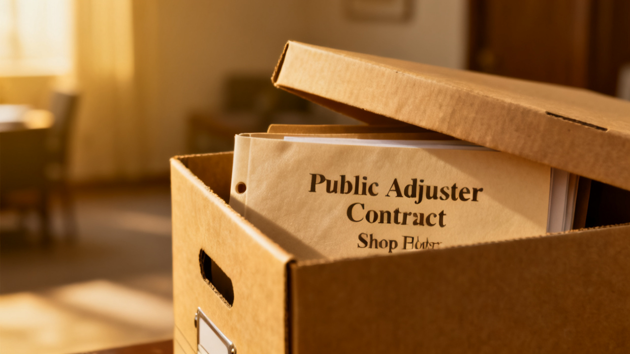 public adjuster contract shop folder close-up, unlabeled