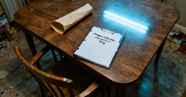 Public Adjuster Contract Shop scene at a library carrel