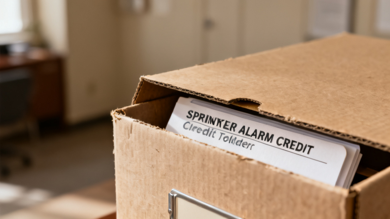 Crop of sprinkler alarm credit folder on fridge-side tray